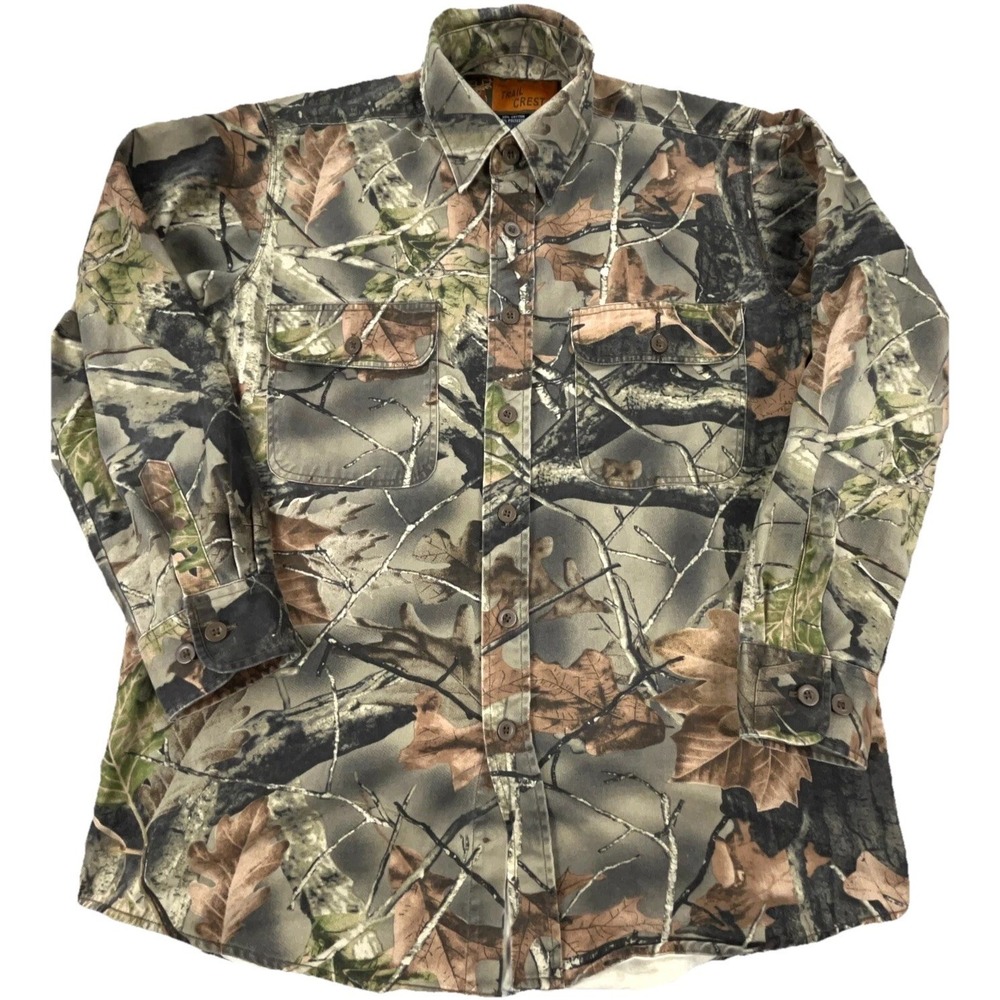Vintage Camo Shirt Men Medium Button Up Twill Denim Heavy Shacket Unlined Hunt